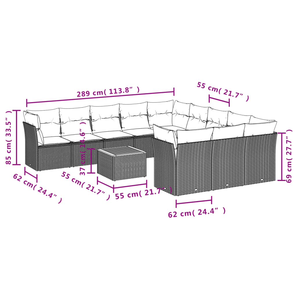 Set Divani da Giardino 12 pz con Cuscini Nero in Polyrattan | homemem39