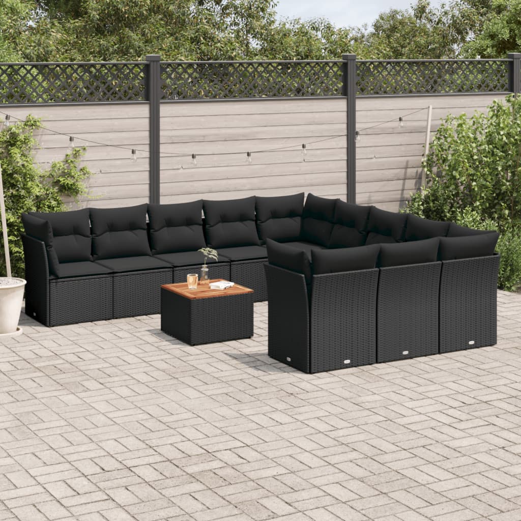 Set Divani da Giardino 12 pz con Cuscini Nero in Polyrattan | homemem39