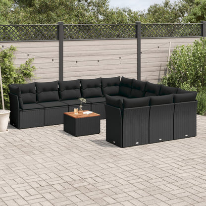 Set Divani da Giardino 12 pz con Cuscini Nero in Polyrattan - homemem39