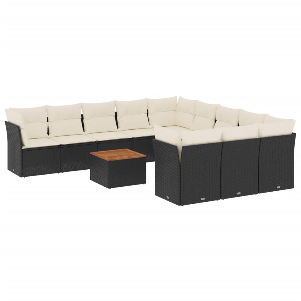 Set Divani da Giardino 12 pz con Cuscini Nero in Polyrattan - homemem39
