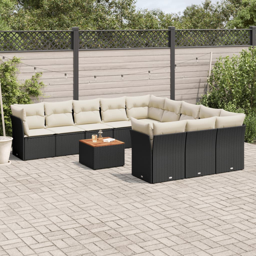 Set Divani da Giardino 12 pz con Cuscini Nero in Polyrattan | homemem39