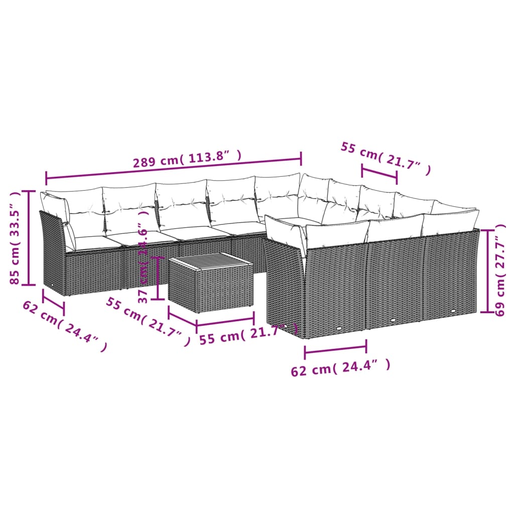 Set Divani da Giardino 12pz con Cuscini Nero in Polyrattan | homemem39
