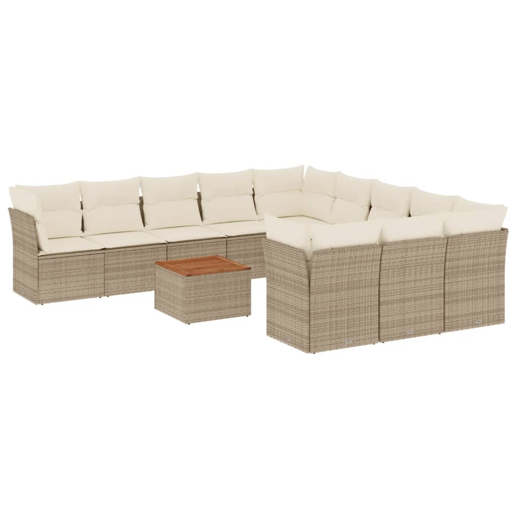 Set Divani da Giardino 12 pz con Cuscini Beige in Polyrattan
