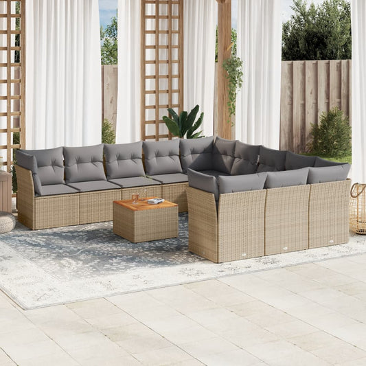 Set Divano da Giardino 12 pz con Cuscini Beige Misto Polyrattan - homemem39