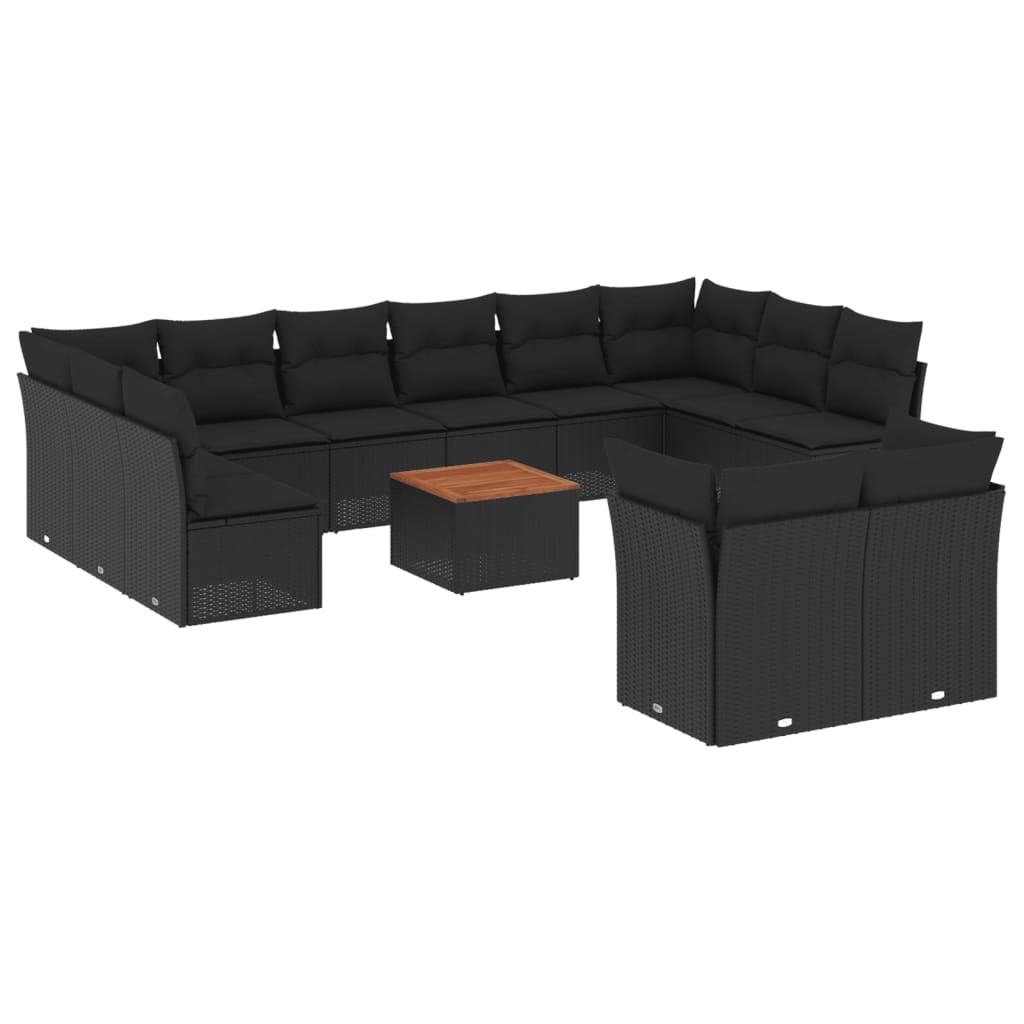 Set Divani da Giardino 13pz con Cuscini Nero in Polyrattan | homemem39