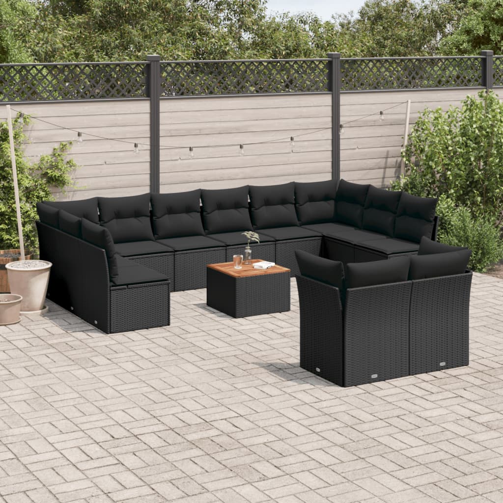 Set Divani da Giardino 13pz con Cuscini Nero in Polyrattan | homemem39