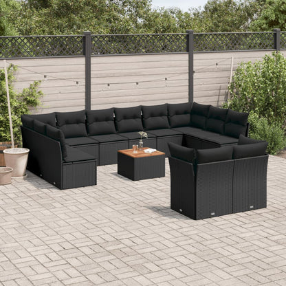 Set Divani da Giardino 13pz con Cuscini Nero in Polyrattan | homemem39