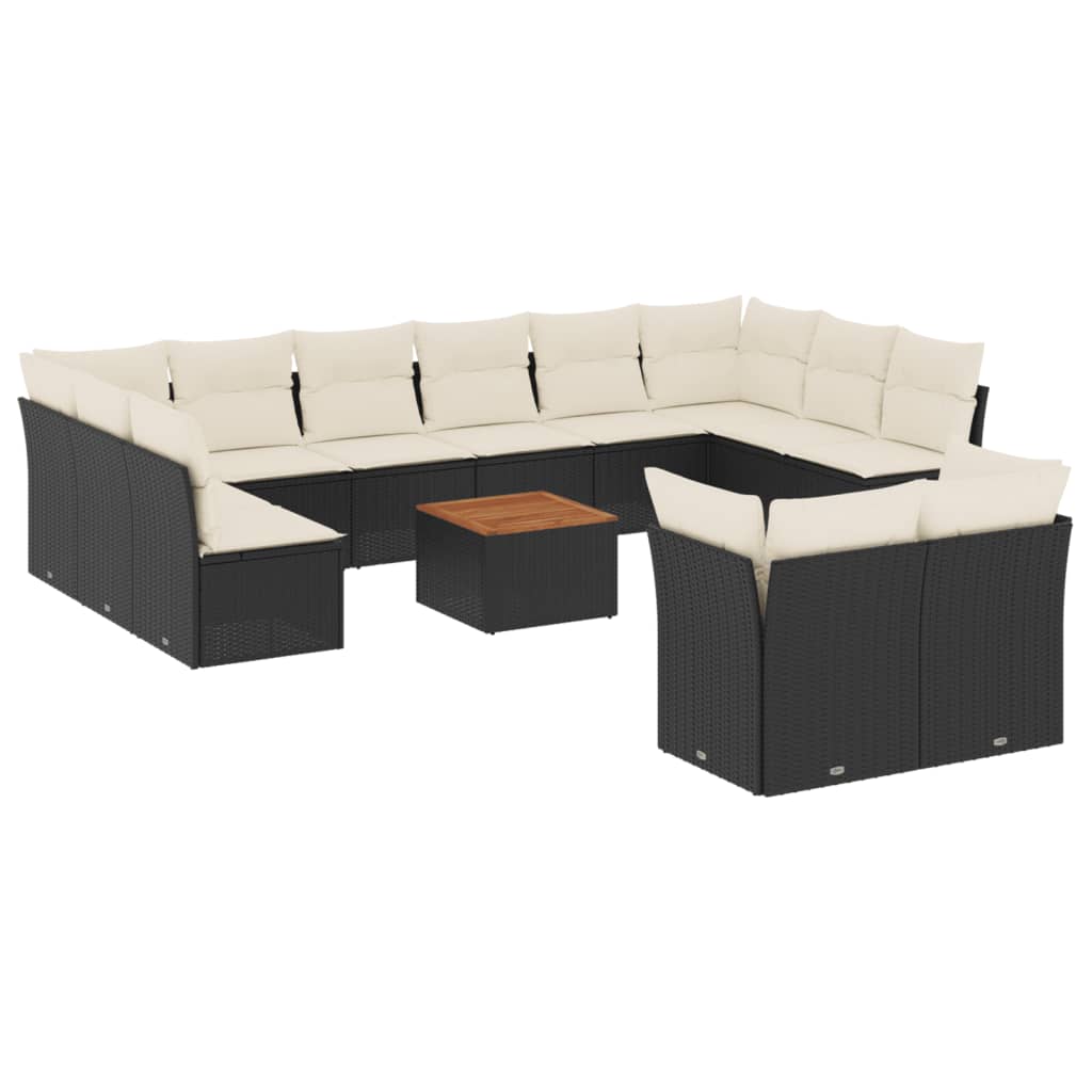Set Divani da Giardino 13pz con Cuscini Nero in Polyrattan | homemem39