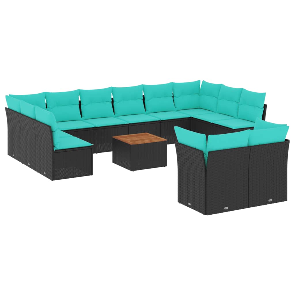 Set Divani da Giardino 13pz con Cuscini Nero in Polyrattan | homemem39