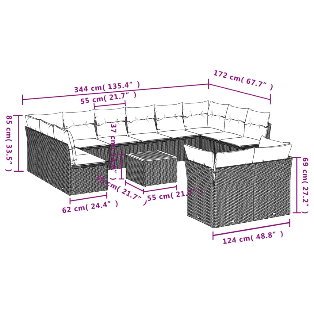 Set Divani da Giardino 13pz con Cuscini Nero in Polyrattan | homemem39