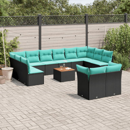 Set Divani da Giardino 13pz con Cuscini Nero in Polyrattan | homemem39