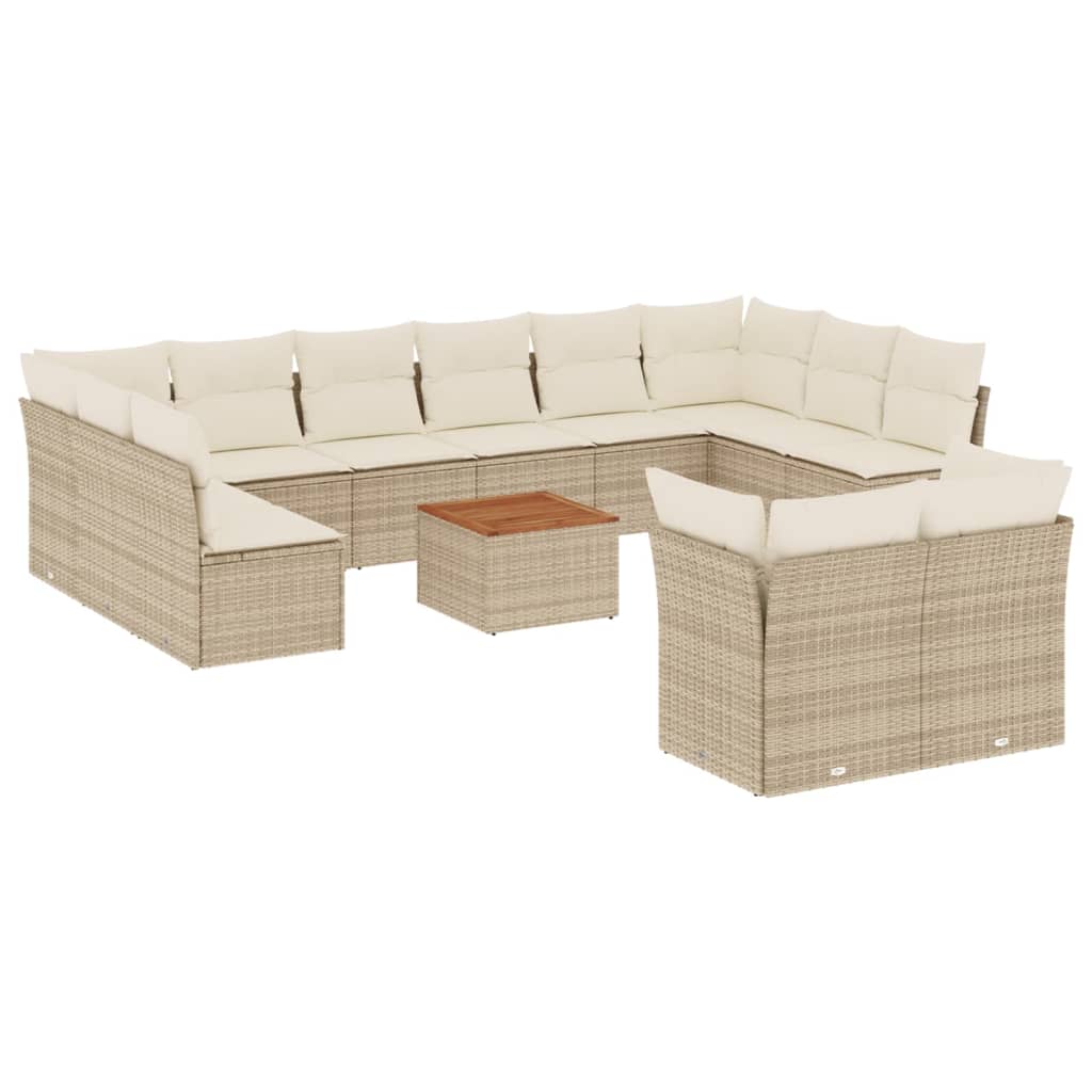 Set Divano da Giardino 13 pz con Cuscini Beige in Polyrattan - homemem39