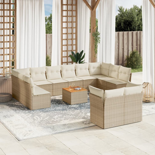 Set Divano da Giardino 13 pz con Cuscini Beige in Polyrattan - homemem39