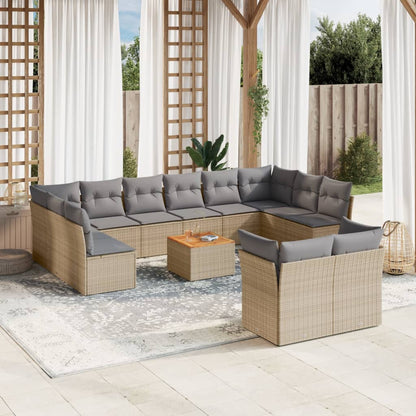 Set Divano da Giardino 13 pz con Cuscini Beige Misto Polyrattan - homemem39