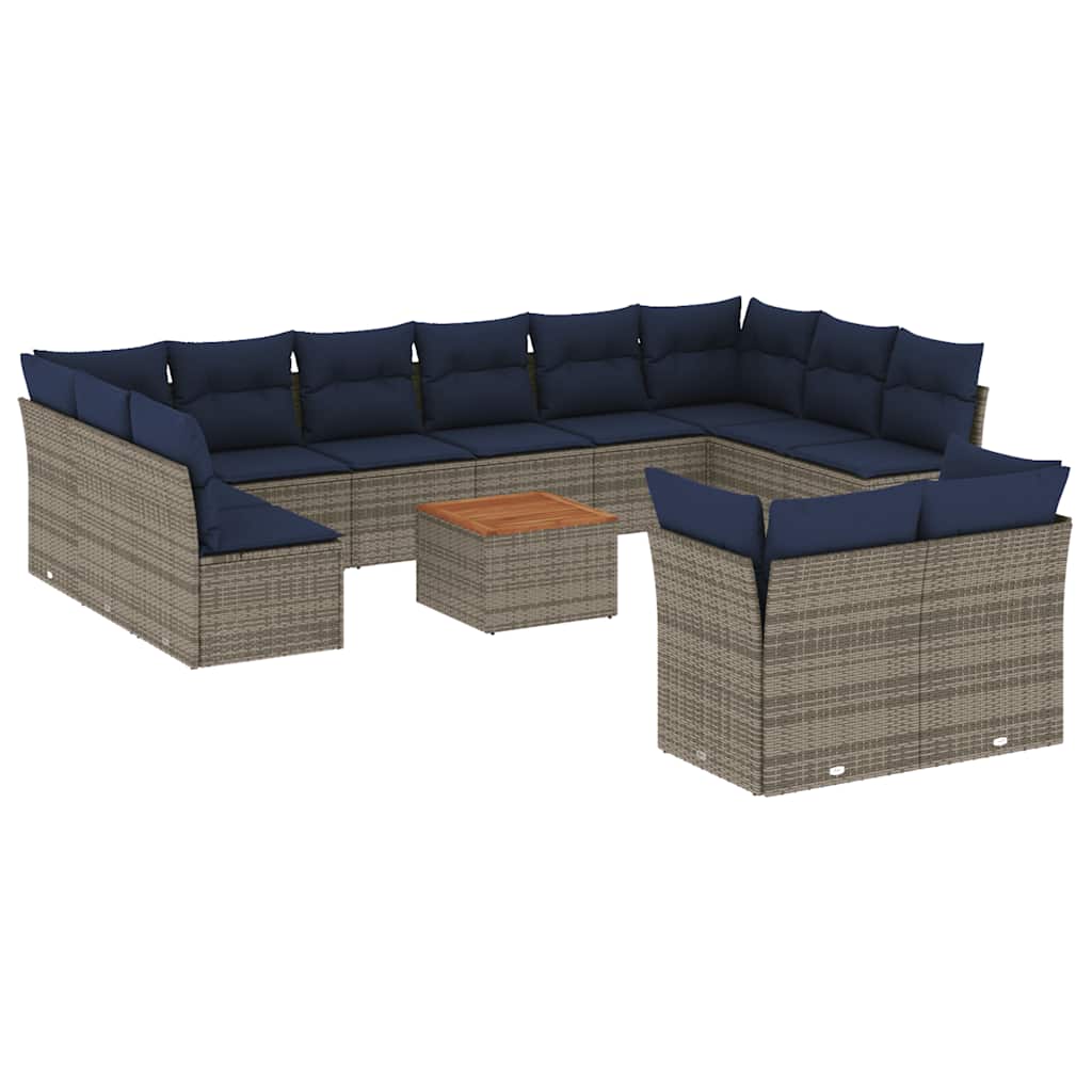 Set Divani da Giardino 13 pz con Cuscini Grigio in Polyrattan - homemem39