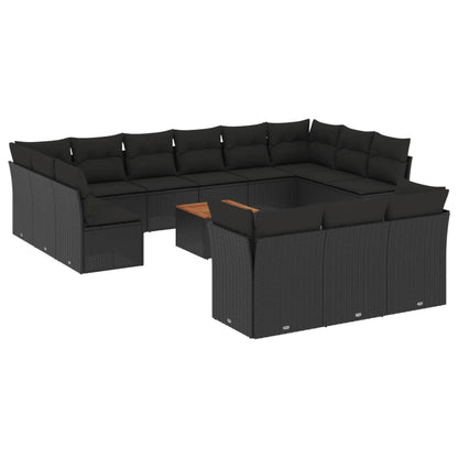 Set Divani da Giardino 14pz con Cuscini in Polyrattan Nero | homemem39