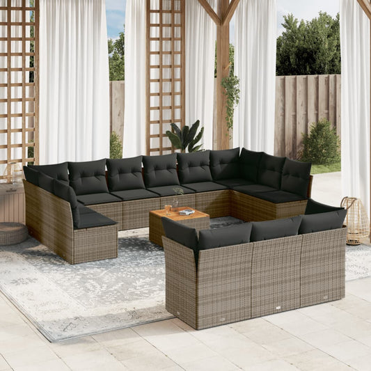 Set Divani da Giardino 14pz con Cuscini in Polyrattan Grigio - homemem39