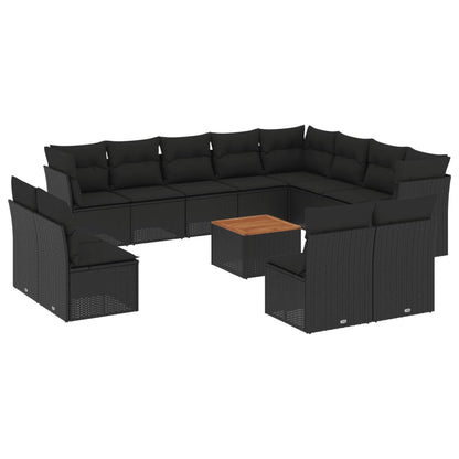 Set Divani da Giardino 13pz con Cuscini Nero in Polyrattan | homemem39