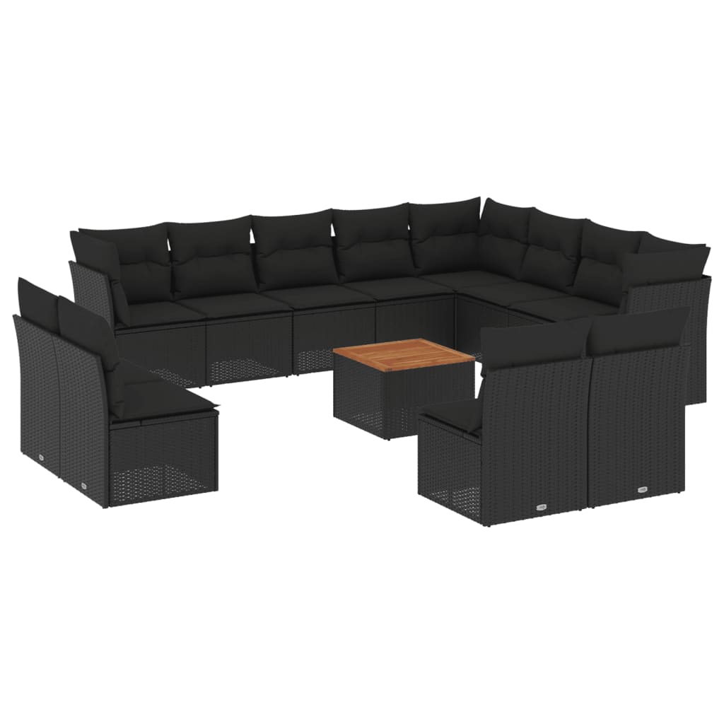 Set Divani da Giardino 13pz con Cuscini Nero in Polyrattan - homemem39