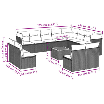 Set Divani da Giardino 13pz con Cuscini Nero in Polyrattan | homemem39