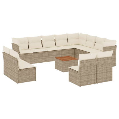 Set Divano da Giardino 13 pz con Cuscini Beige in Polyrattan - homemem39