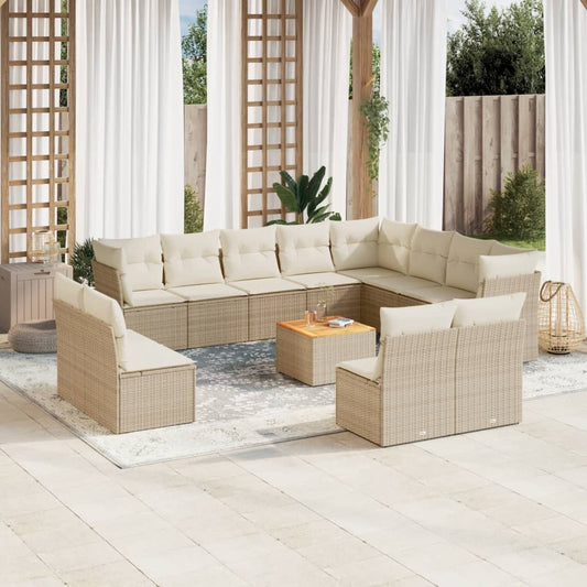 Set Divano da Giardino 13 pz con Cuscini Beige in Polyrattan - homemem39