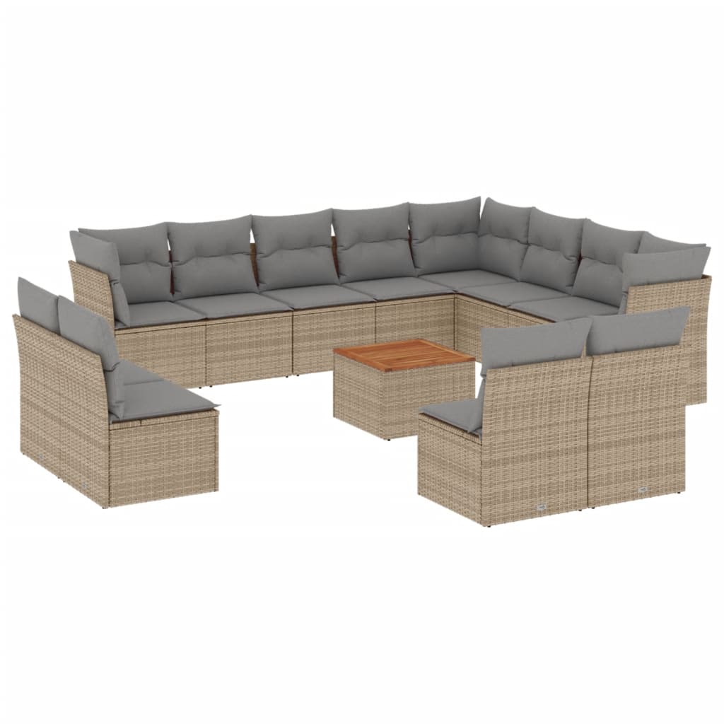 Set Divano da Giardino 13 pz con Cuscini Beige Misto Polyrattan - homemem39