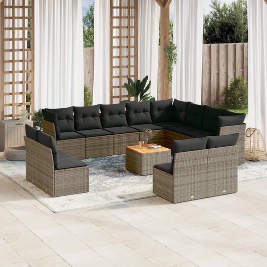 Set Divani da Giardino 13 pz con Cuscini Grigio in Polyrattan - homemem39