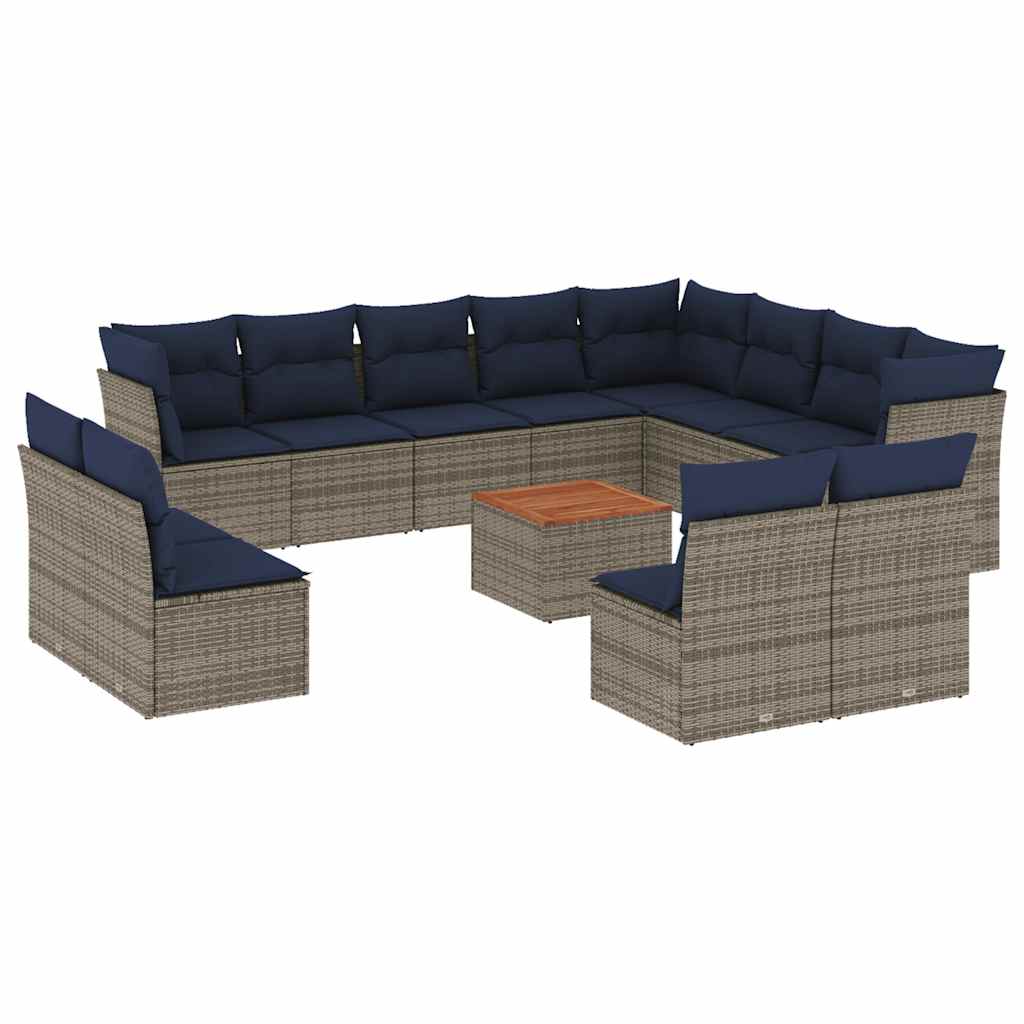 Set Divani da Giardino 13 pz con Cuscini Grigio in Polyrattan - homemem39