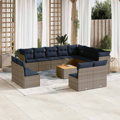Set Divani da Giardino 13 pz con Cuscini Grigio in Polyrattan - homemem39