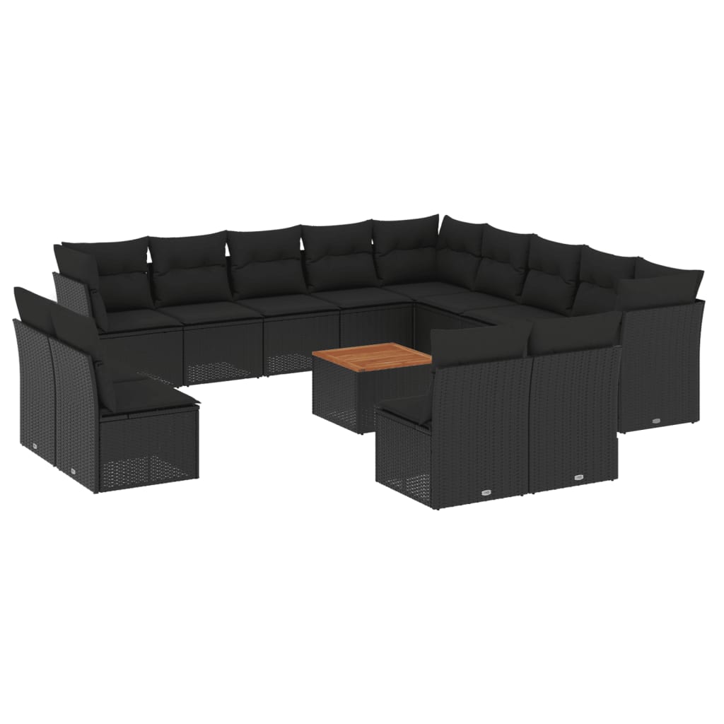 Set Divani da Giardino 14pz con Cuscini in Polyrattan Nero | homemem39