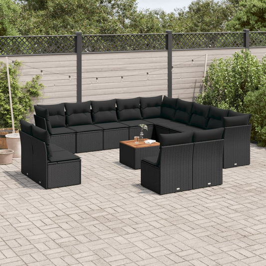 Set Divani da Giardino 14pz con Cuscini in Polyrattan Nero | homemem39
