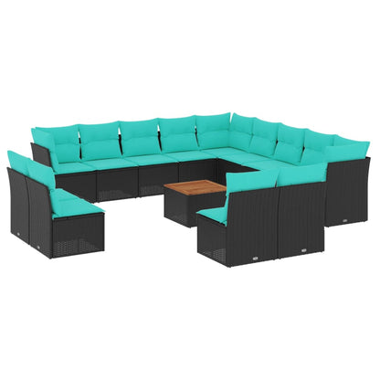 Set Divani da Giardino 14pz con Cuscini in Polyrattan Nero | homemem39