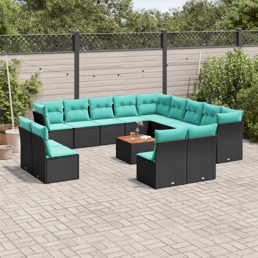 Set Divani da Giardino 14pz con Cuscini in Polyrattan Nero | homemem39