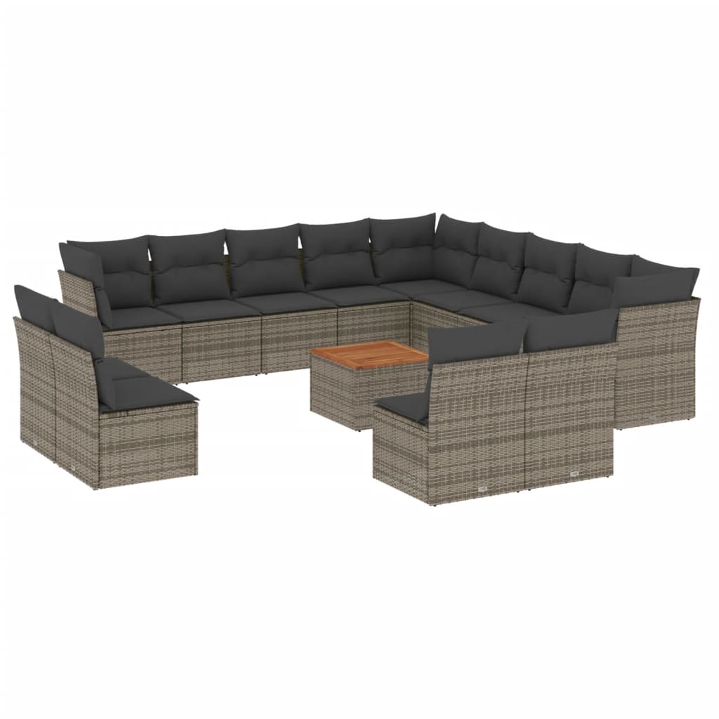 Set Divani da Giardino 14pz con Cuscini in Polyrattan Grigio
