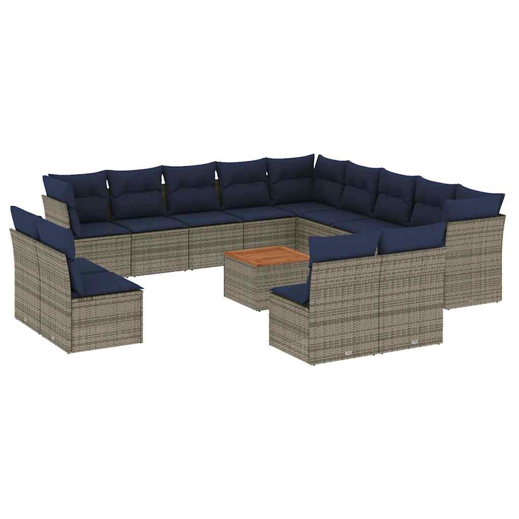 Set Divani da Giardino 14pz con Cuscini in Polyrattan Grigio - homemem39