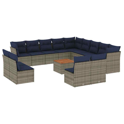 Set Divani da Giardino 14pz con Cuscini in Polyrattan Grigio - homemem39