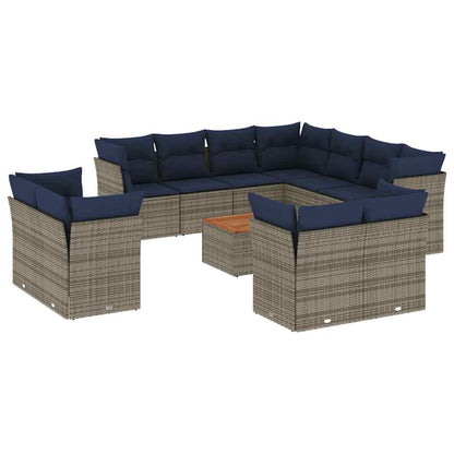 Set Divani da Giardino 12 pz con Cuscini Grigio in Polyrattan - homemem39