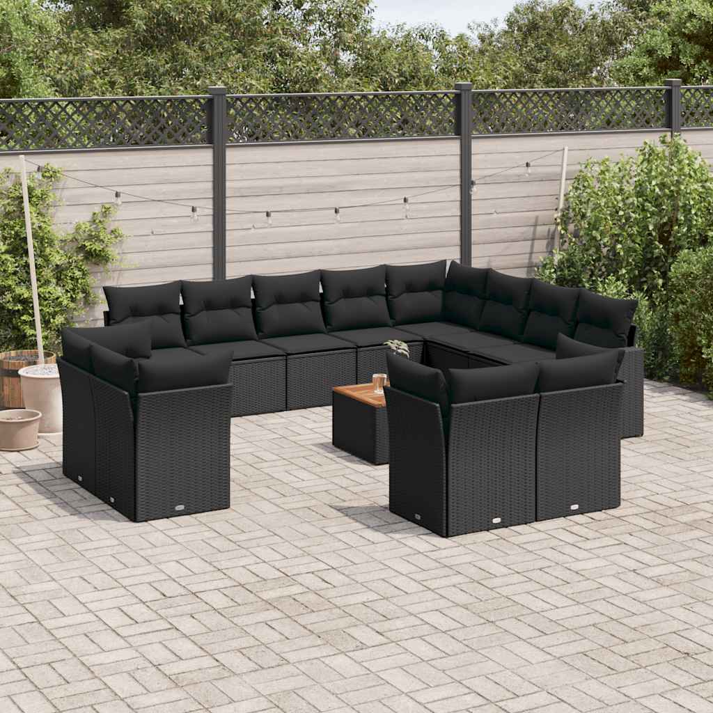 Set Divani da Giardino 13pz con Cuscini Nero in Polyrattan | homemem39