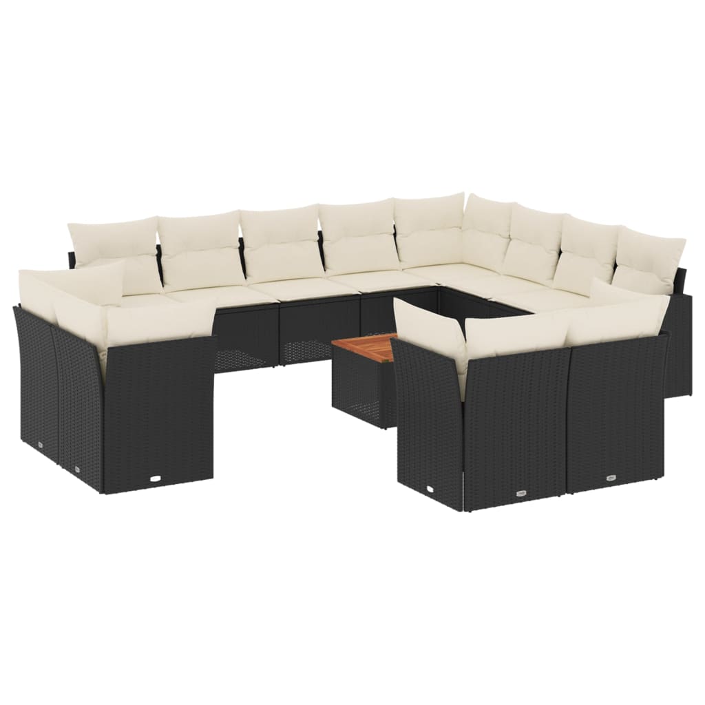 Set Divani da Giardino 13pz con Cuscini Nero in Polyrattan | homemem39