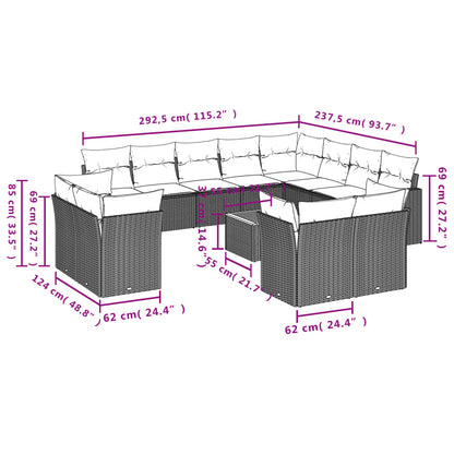Set Divani da Giardino 13pz con Cuscini Nero in Polyrattan | homemem39