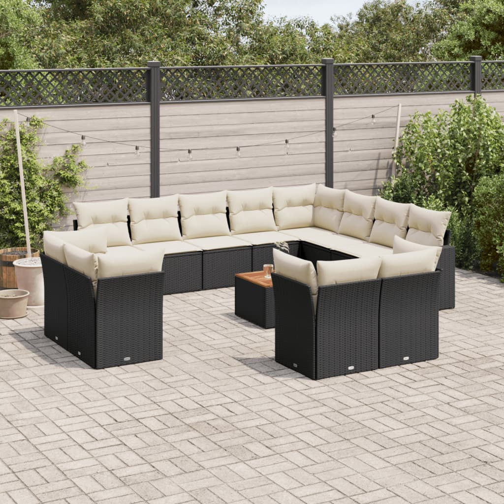 Set Divani da Giardino 13pz con Cuscini Nero in Polyrattan | homemem39