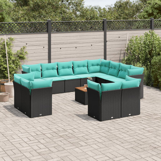Set Divani da Giardino 13pz con Cuscini Nero in Polyrattan | homemem39