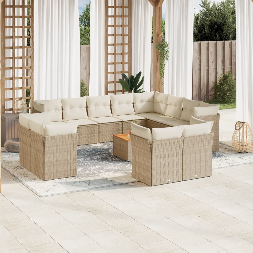 Set Divano da Giardino 13 pz con Cuscini Beige in Polyrattan | homemem39