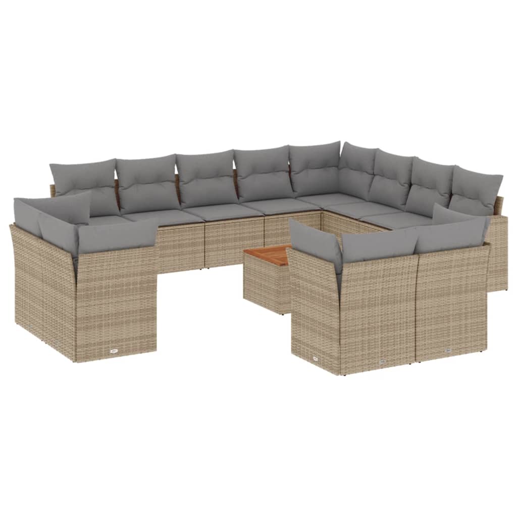 Set Divano da Giardino 13 pz con Cuscini Beige Misto Polyrattan - homemem39