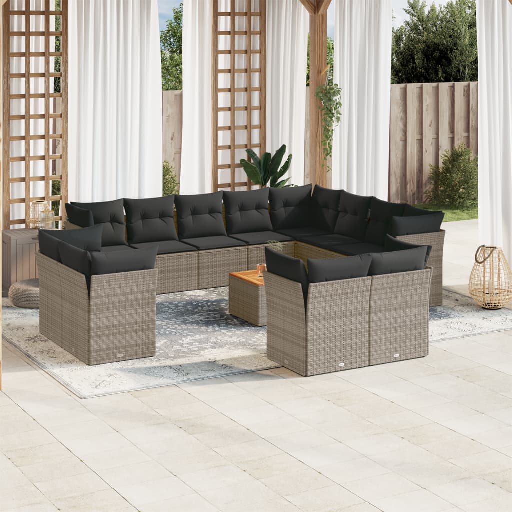 Set Divani da Giardino 13 pz con Cuscini Grigio in Polyrattan - homemem39