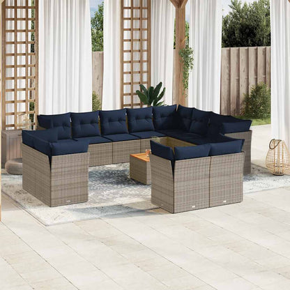 Set Divani da Giardino 13 pz con Cuscini Grigio in Polyrattan - homemem39