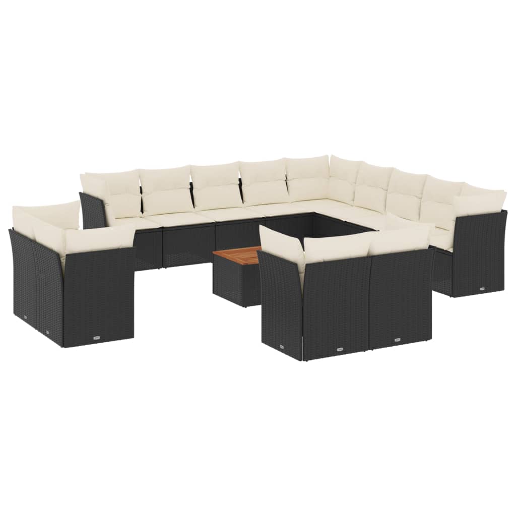 Set Divani da Giardino 14pz con Cuscini in Polyrattan Nero | homemem39