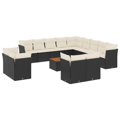 Set Divani da Giardino 14pz con Cuscini in Polyrattan Nero | homemem39