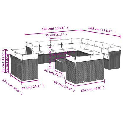 Set Divani da Giardino 14pz con Cuscini in Polyrattan Nero | homemem39